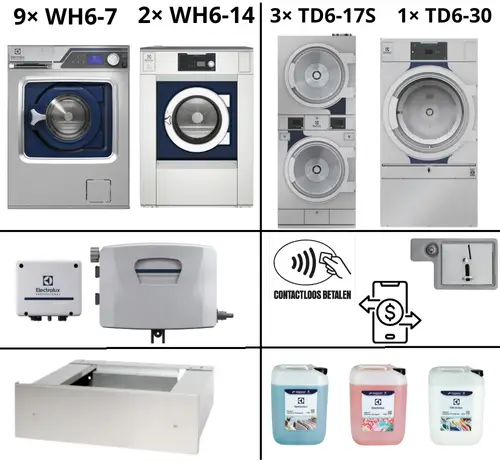 Self-service wasserij groot met WH6-7, WH6-14, TD6-17S en TD6-30