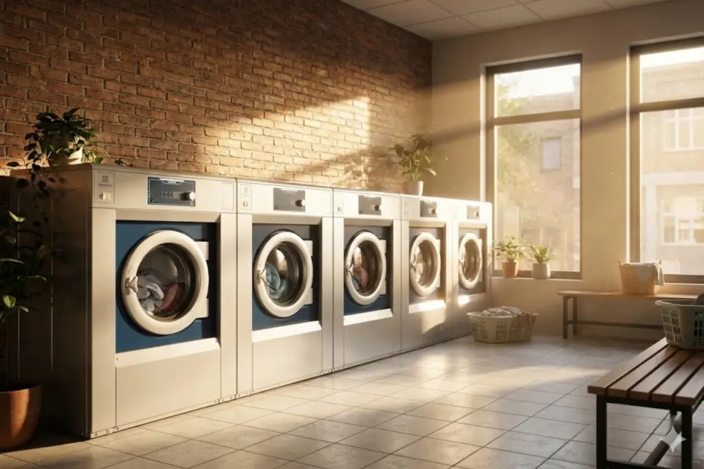 Compacte professionele was- en droogopstelling