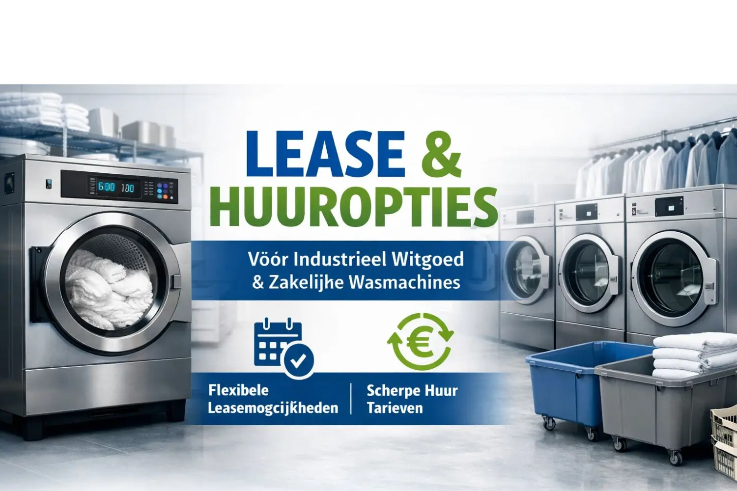 Industriële wasmachines en drogers in professionele wasserij met leaseconstructie