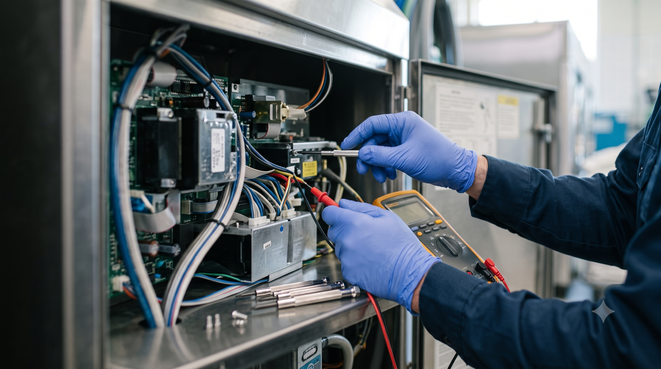 Monteur voert wasmachine reparatie op locatie uit